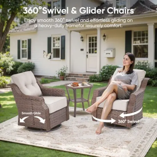 Gymojoy Outdoor Sofa Table with Swivel Chairs Gilder Chairs Patio Funiture Set image {8}