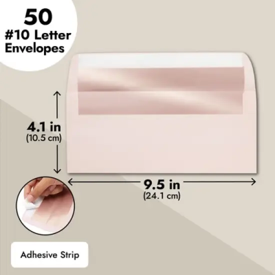 Best Paper Greetings 50-Pack #10 Blush Pink Envelopes with Metallic Rose Gold Foil Lining for Invitations, Mailing Business Letters, 4-1/8x9-1/2 in image {4}