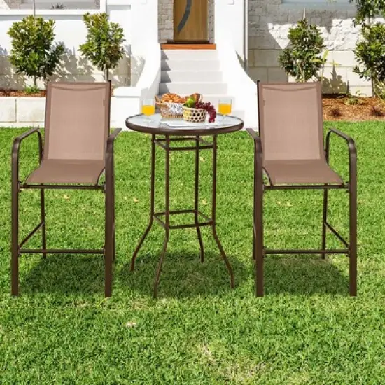 Costway 3 PCS Outdoor Patio Bar Table Stool Set Height Tempered Glass Top image {10}