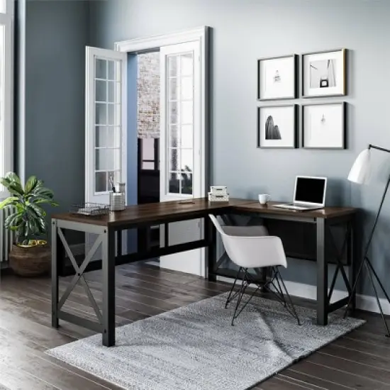 Haskell L Desk with Lift Top Walnut - Room & Joy image {1}