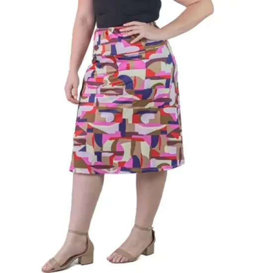 Plus Size Knee Length Abstract Print Elastic Waistband Skirt image {3}