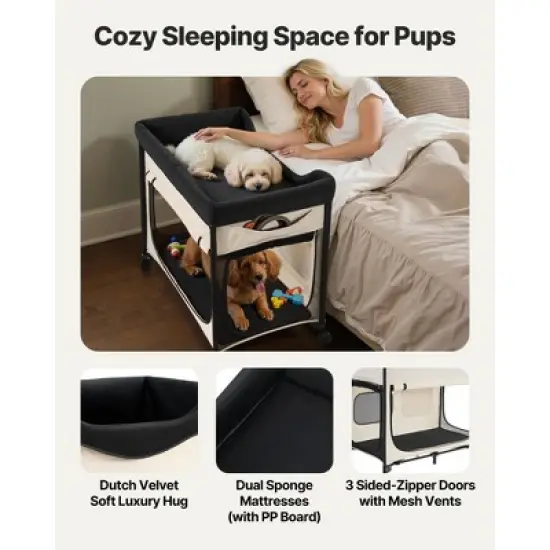 VEVOR Elevated Lounge Pet Bed, Foldable Bunk Dog Bed with 600D Oxford Cloth and Dutch Velvet, Portable Raised Cot with Wheels, XL, Beige image {6}