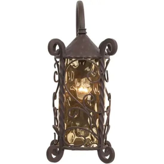 John Timberland Casa Seville Vintage Rustic Outdoor Wall Light Fixture Dark Walnut Scroll 18 1/2" Champagne Hammered Glass for Post Exterior Barn Deck image {7}