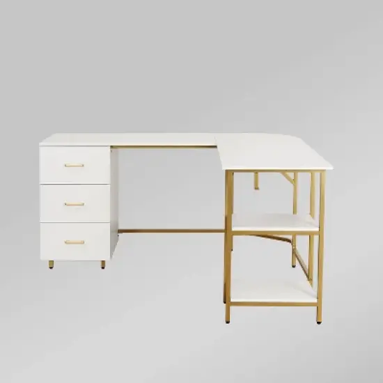 L Shape Home Office Two-Tone Desk with Storage - Techni Mobili image {2}