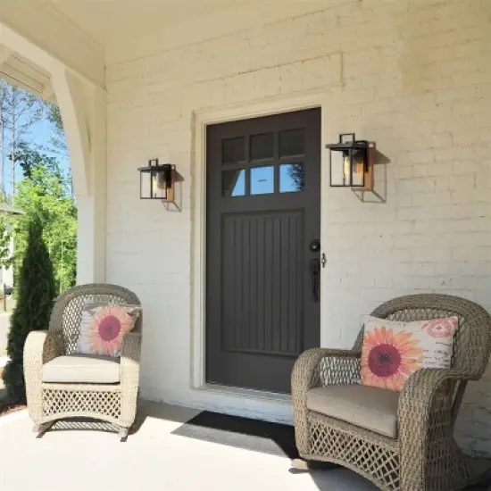 10.5" Square Metal/Glass Outdoor Wall Lamp Black - LNC image {10}