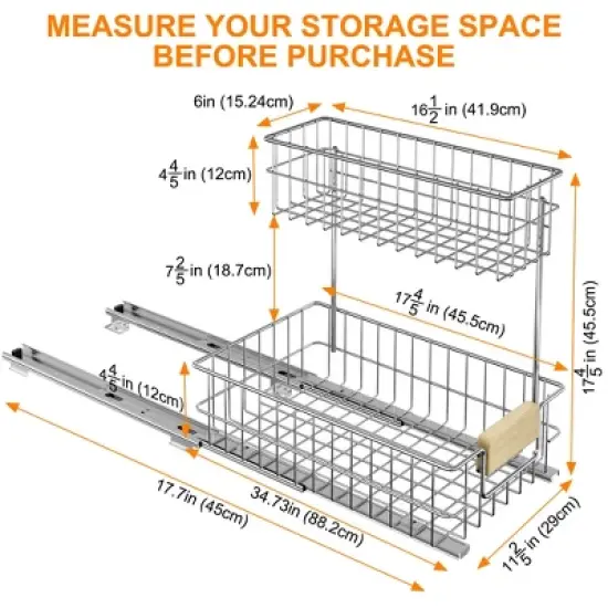 Pull Out Cabinet Organizer, Under Sink Slide Out Storage Shelf with 2 Tier Sliding Wire Drawer image {1}