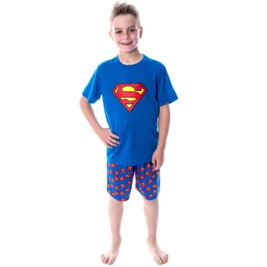 DC Comics Big Boys' Superman Logo Short Sleeve Pajama Short Set Blue image {4}