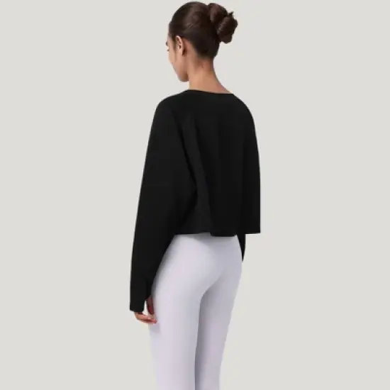 Anna-Kaci Active Women's Cropped Long Sleeve Active Top with Relaxed Fit and Crew Neck image {6}