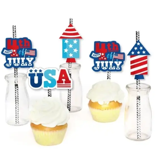 Big Dot of Happiness Firecracker 4th of July - Paper Straw Decor - Red, White and Royal Blue Party Striped Decorative Straws - Set of 24 image {3}