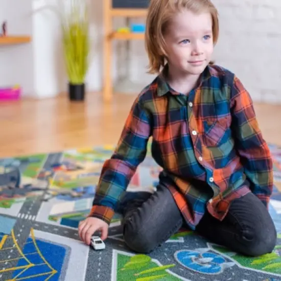 KC CUBS | Justice League Boy & Girl Kids Metropolis City Road Car Vehicle Traffic Educational Learning & Game Nursery Classroom Rug image {7}