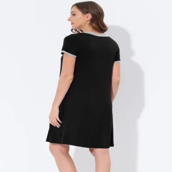 cheibear Womens Sleepwear Lounge Dress V-Neck with Pockets Soft Nightshirt Pajama Nightgown image {2}