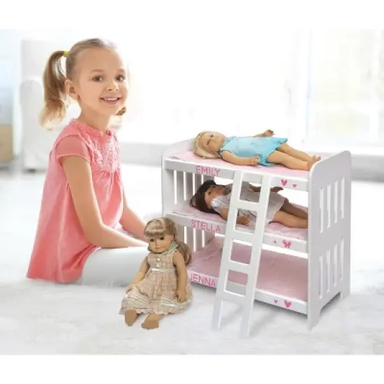 Badger Basket Triple Doll Bunk Bed with Ladder, Bedding, and Free Personalization Kit - Pink Gingham image {3}