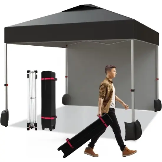 Acekool 10x10 Pop Up Canopy, Outdoor Canopy Tent with Removable Sidewall, Vented Roof, Wheeled Bag for Camping, Picnic, Beach, Black image {9}