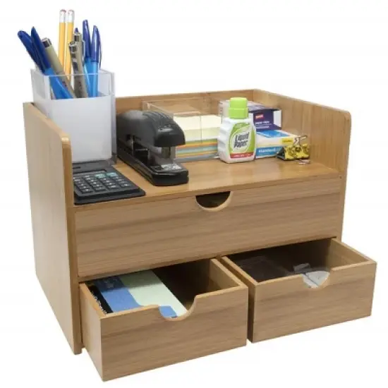 Sorbus 3-Tier Bamboo Desk Organizer Countertop Organization and Storage with 3 Drawers declutter Office, Makeup Vanity and more image {6}