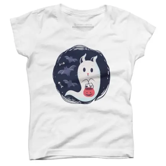 Girl's Design By Humans halloween ghost cat By ArtStyleAlice T-Shirt image {2}
