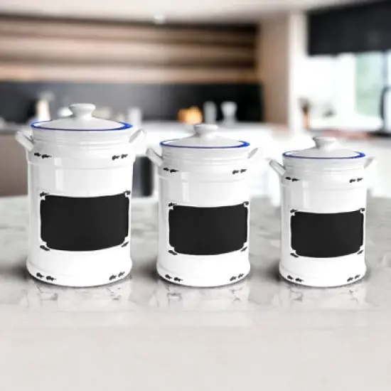 American Atelier Vintage Chalkboard Canister Ceramic Jars w/ Lids, 3-Piece Set, Blue, 20, 42, And 64-ounce Capacity image {3}