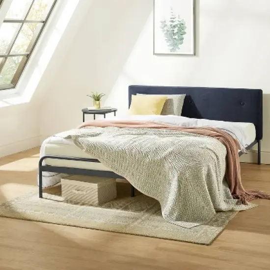 Maggie Metal Platform Bed with Upholstered Cushion Headboard - Mellow image {1}