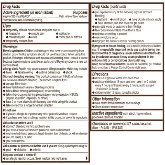 Bayer Genuine Aspirin Tablet 100 Ct image {1}