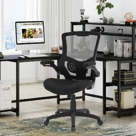 FDW Office Chair Home Chair Computer Chair with Lumbar Support Adjustable Armrests Flip-Up Arms & Swivel Base image {1}