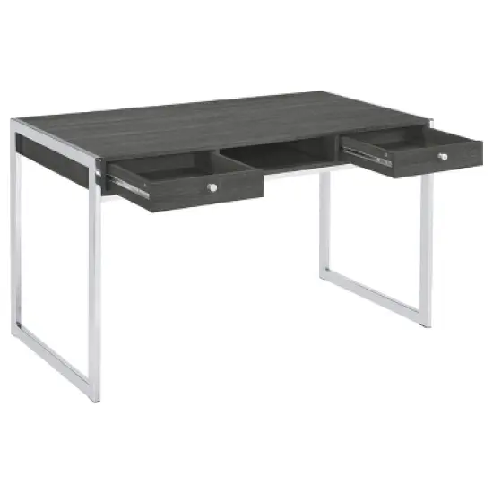 Wallice 2 Drawer Writing Desk with Chrome Base Weathered Gray - Coaster image {2}