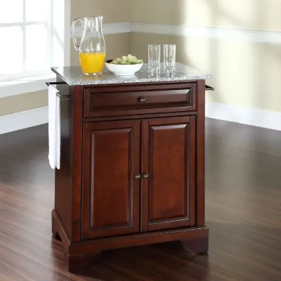 Lafayette Gray Granite Top Portable Kitchen Island/Cart Mahogany - Crosley image {1}
