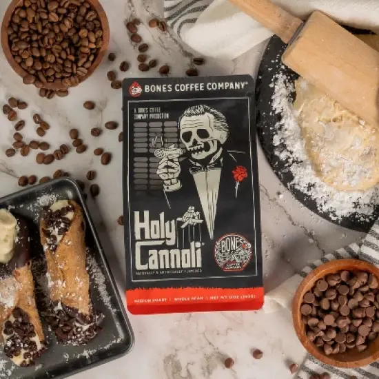 Bones Coffee Company Holy Cannoli Whole Coffee Beans Cannoli Flavor 12 oz Medium Roast (Whole Bean) image {2}