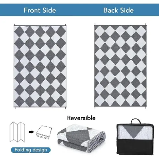Waterproof Reversible Outdoor Rug - Lightweight, Foldable, Easy Clean for Patio, Camping, Pool & Beach image {4}