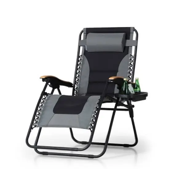 Captiva Designs Patio Zero Gravity Free XL Padded Seat Recliner with Cup Holder & Alloy Steel Frame - Gray image {1}