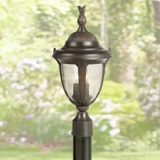 John Timberland Traditional Outdoor Post Light Bronze Cast Aluminum 19 1/2" Seedy Glass for Exterior Garden Yard Driveway image {1}