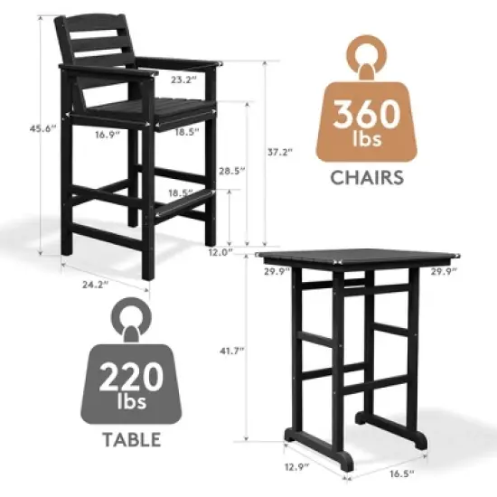 Hyleory 3-Piece HDPE Outdoor Patio Bar Set with Bar Stools image {3}