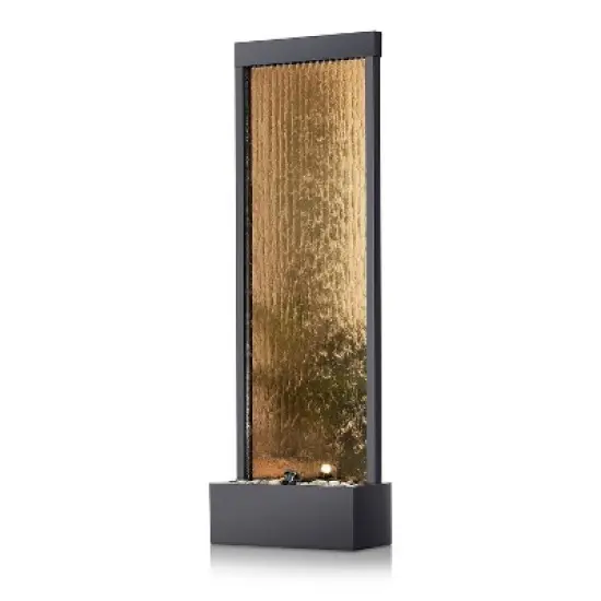 72" Metal Mirror Waterfall Fountain with Stones and Lights Bronze - Alpine Corporation image {2}