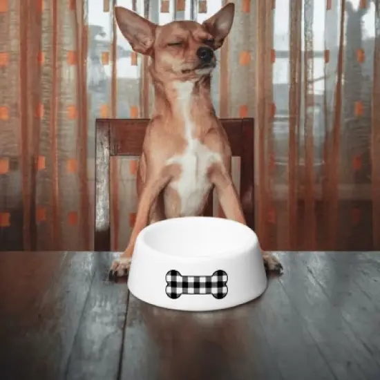 Amici Pet Ceramic Black Gingham Dog Bowl image {3}