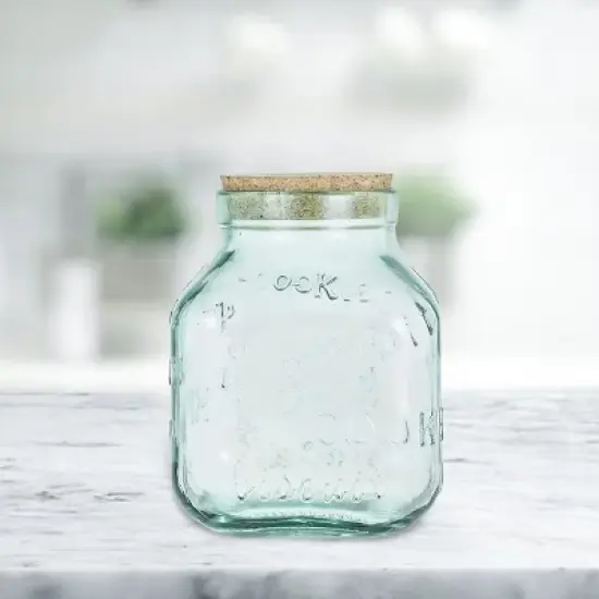 Amici Home Italian Recycled Glass Cookie Jar - Green Biscotto Design with Cork Top, Made in Italy, Ideal for Storing Cookies and Other Treats, 105 oz. image {4}