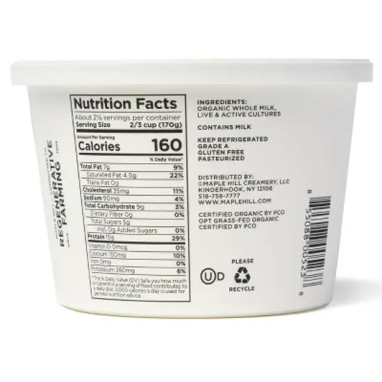 Maple Hill Creamery Plain Greek Yogurt - 16oz image {1}