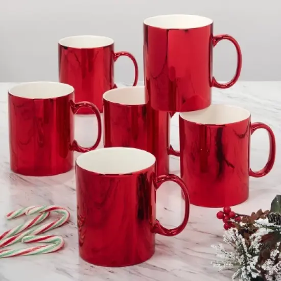 Certified International Set of 6 Holiday Lights 16oz Mugs Red image {1}