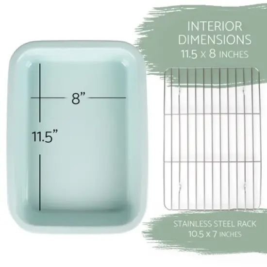Elanze Designs Large 9x13 inch Stoneware Porcelain Baking Dish With Stainless Steel Rack, Ice Blue image {2}