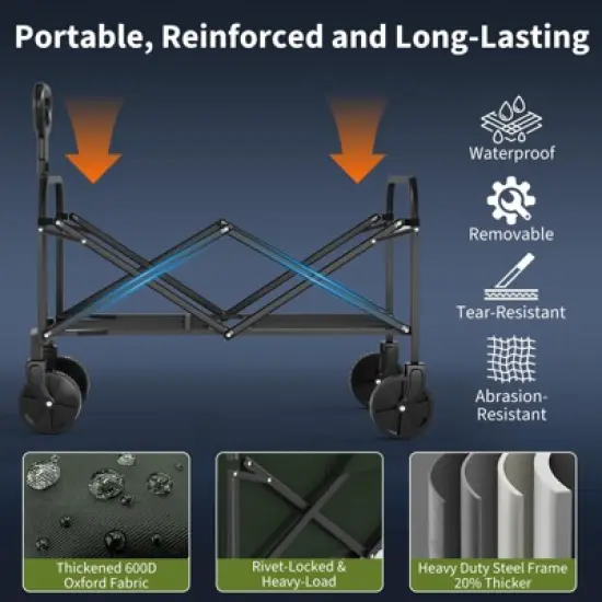 Wagons Folding Carts, Utility Folding Cart with Wheels All Terrain, Drink Holder and Adjustable Handle, 170kg Portable Supermarket Cart image {5}