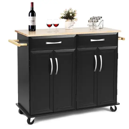 Costway Rolling Kitchen Trolley Island  Cart Wood Top Storage Cabinet Utility w/ Drawers image {8}