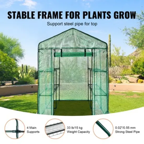 VEVOR Walk-in Green House, 4.6 x 4.6 x 6.6 ft , Greenhouse with Shelves, High Strength PE Cover with Zipper Door and Steel Frame, Assembly in Minutes image {3}
