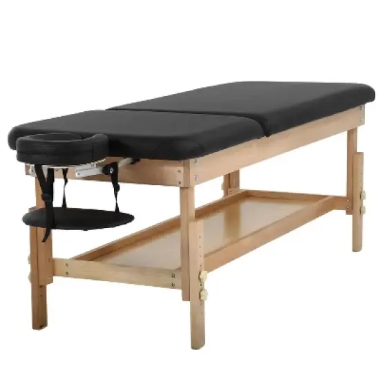 BestMassage Wooden Massage Table 2 Folding Spa Bed with Plush Cushioning, Black image {7}