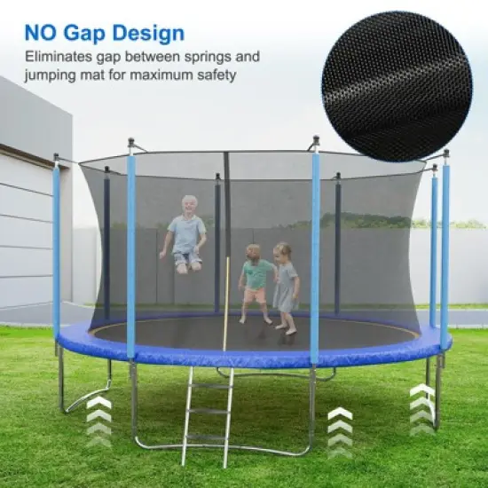 GustoWave 10FT 12FT 14FT 16FT Trampoline with Safety Enclosure & Ladder - Recreational Trampolines for Kids/Adults, ASTM Certified Outdoor Bounce image {6}