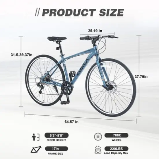 RISOKEYS 700C Hybrid Road Bike for Men & Women,7 Speed Hybrid Bike Aluminum Alloy Frame Double Disc Brakes , Lightweight Frame, Commuting, image {2}