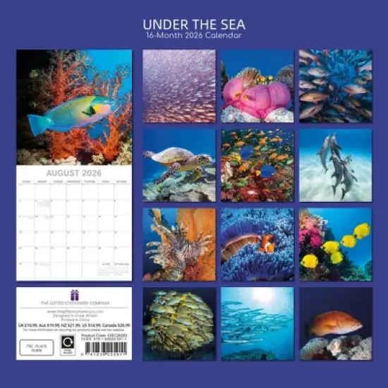 2026 Square Wall Calendar, Under the Sea, 16-Month Natural World Theme with 180 Reminder Stickers (12x12 In) image {3}