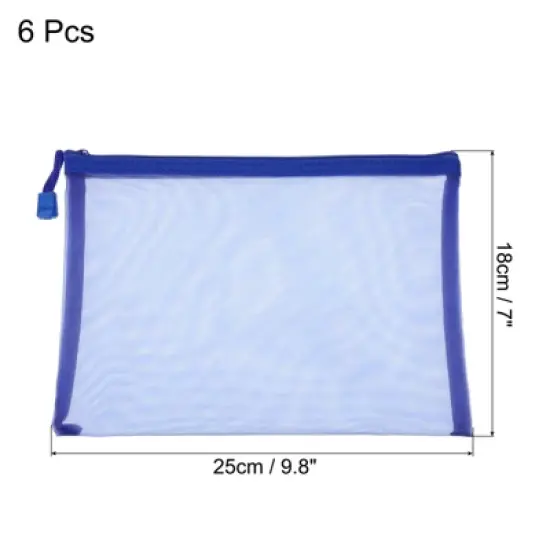 Unique Bargains Mesh Zipper A5 Nylon Pencil Case Storage Pockets 6 Pcs image {1}