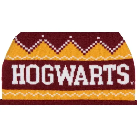 Harry Potter Adult Hogwarts School Crest Knit Cuff Pom Beanie Cap Multicoloured image {3}