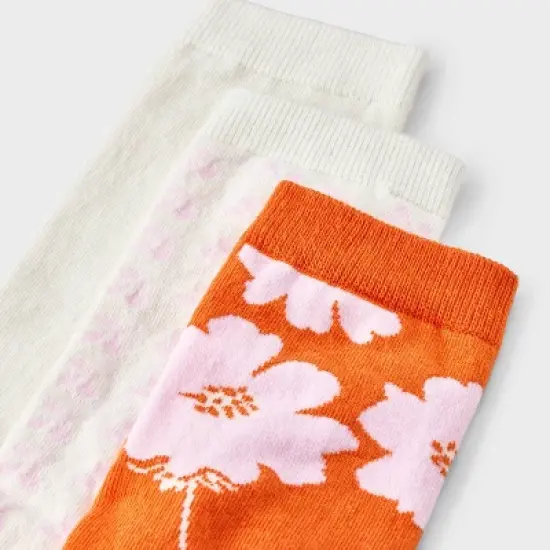 Women's Floral 3pk Crew Socks - A New Day&trade; Orange/Pink/Ivory 4-10: Tagless, Smooth Toe Seams image {2}