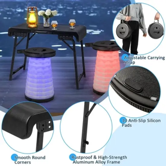 Costway 3-Piece Folding Table Stool Set with a Camping Table & 2 Retractable LED Stools image {4}