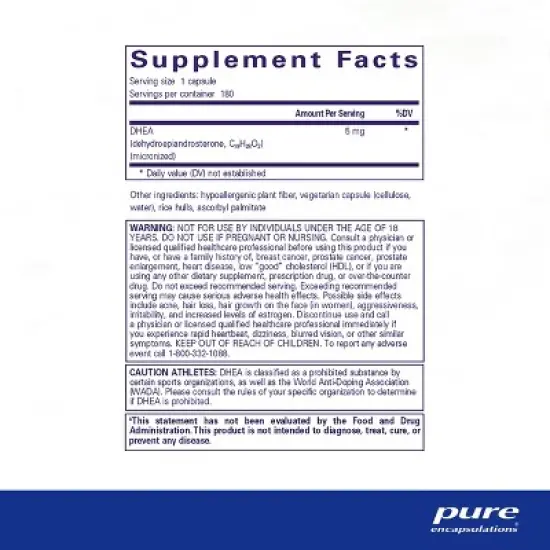 Pure Encapsulations DHEA 5 mg - Immune Support & Hormones Balance* - Micronized DHEA - Gluten Free & Vegan image {1}