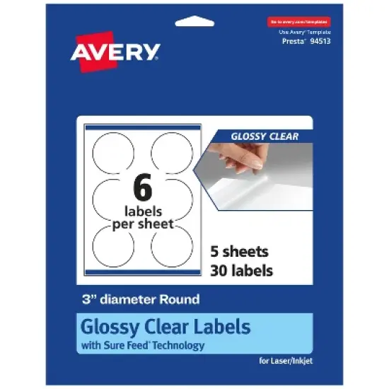 Avery Glossy Clear Round Labels with Sure Feed, 3" diameter image {9}