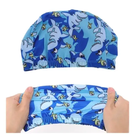 Unique Bargains Polyester Shark Pattern Swim Cap 5.91"x8.27" Sky Blue 1 Pc image {4}